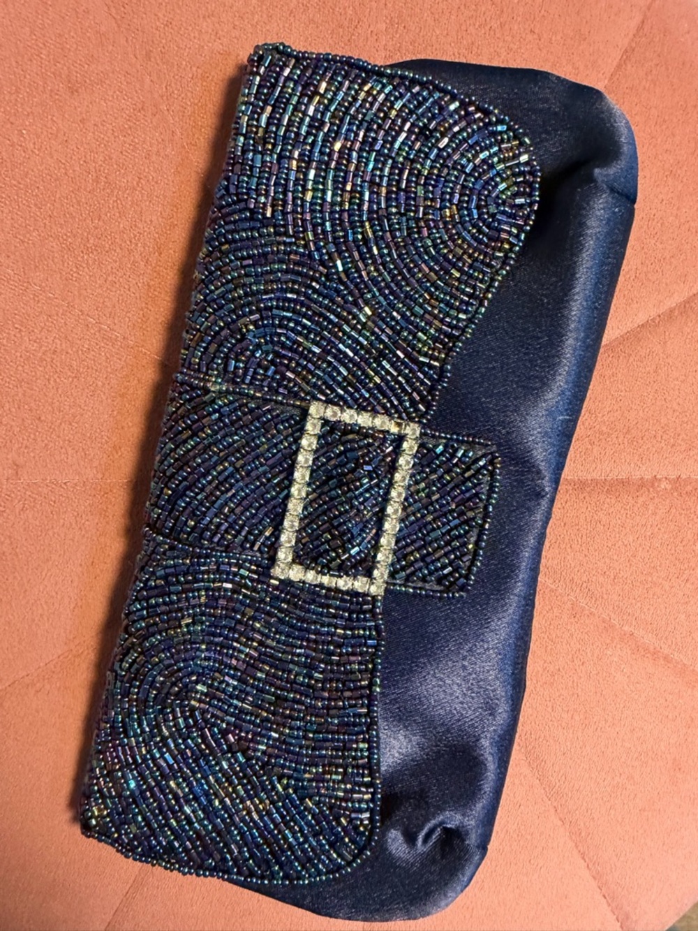 Vintage Beaded Evening Clutch with Rhinestone Buckle